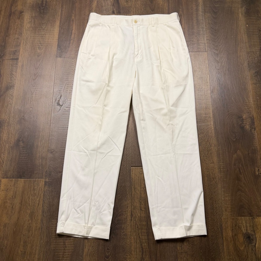 Vintage 90s Polo Ralph Lauren Hammond Pant Mens 36x30 White Pleated Cuffed